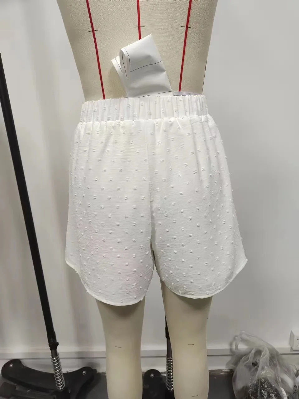 Casual Women Shorts White A Line Short Pants Patchwork Embroidered Dot Pattern Summer Shorts Loose Fit High Waist Shorts