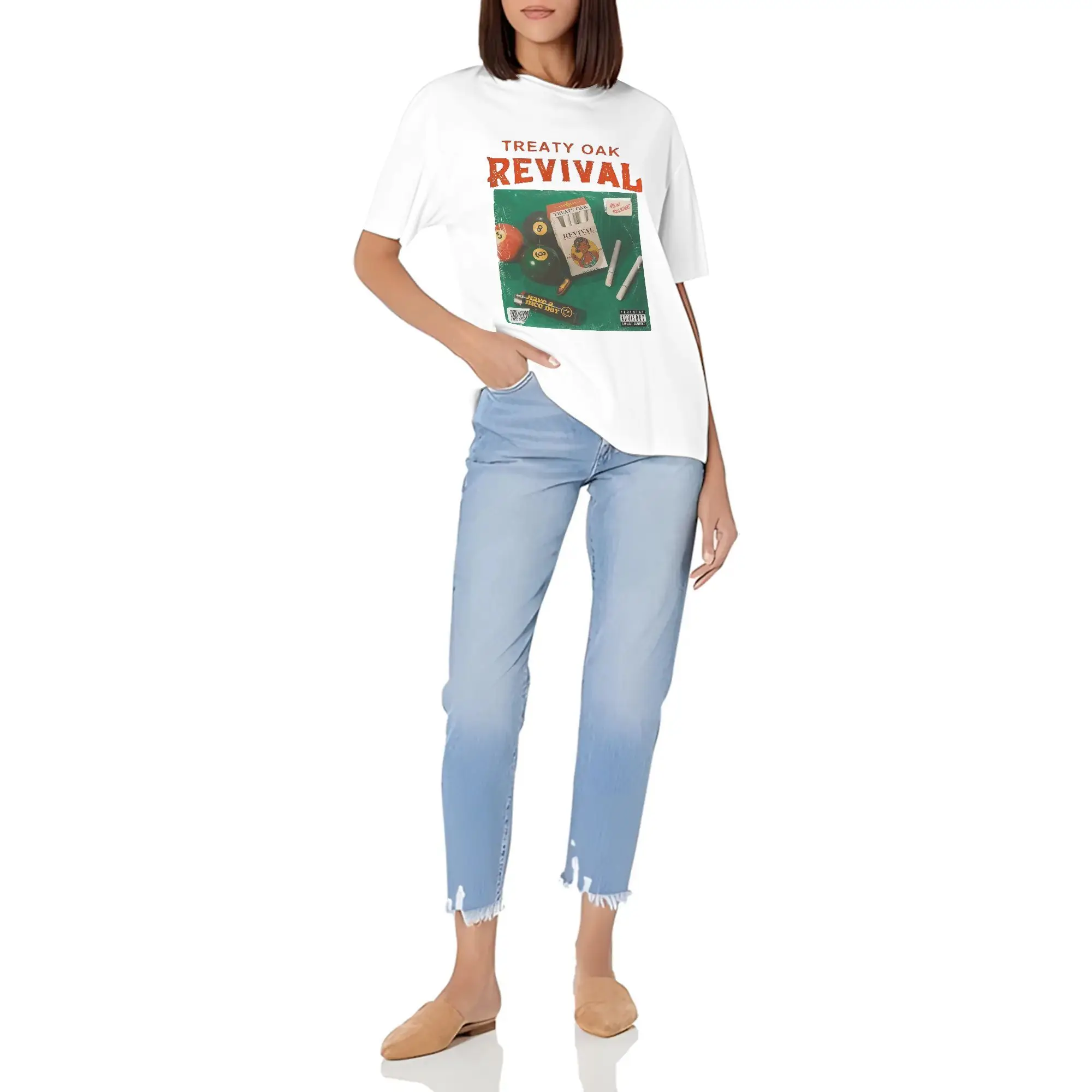 Music Style T   Shirt TREATY OAK REVIVAL Typography With Pool Balls, Cigarettes And Other Graphic Tops Tee Shirts