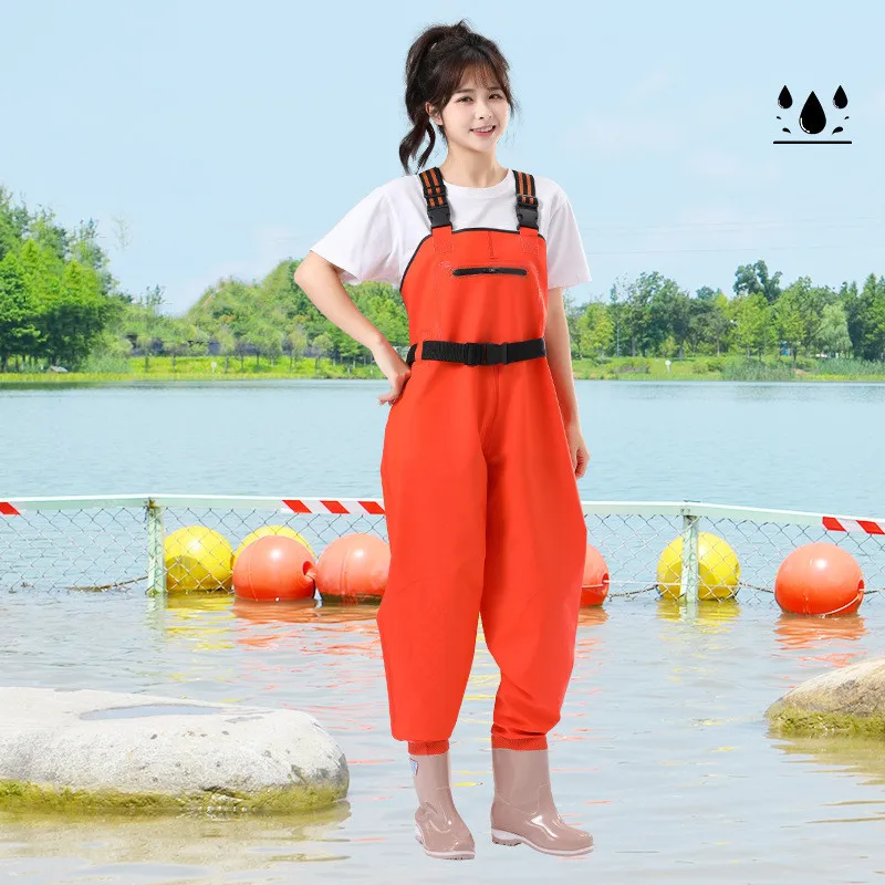 Ladies' Water Pants Shoulder Straps One-piece Fishing Beach Rain Shoes Half Body Waterproof Rain Trousers Wading Clothes Outdoor