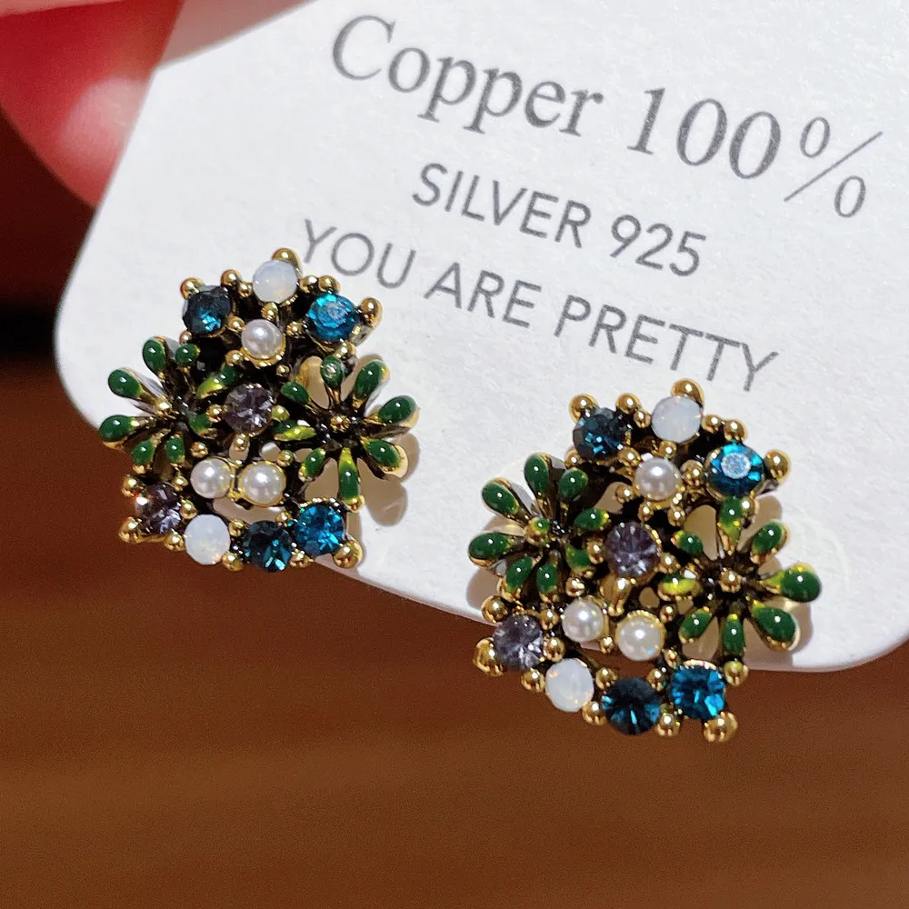 Korean Sweet Cute Flower Stud Earrings For Women Vintage Antique Gold Color Rose Daisy Earrings Bridal Wedding Jewelry Gifts
