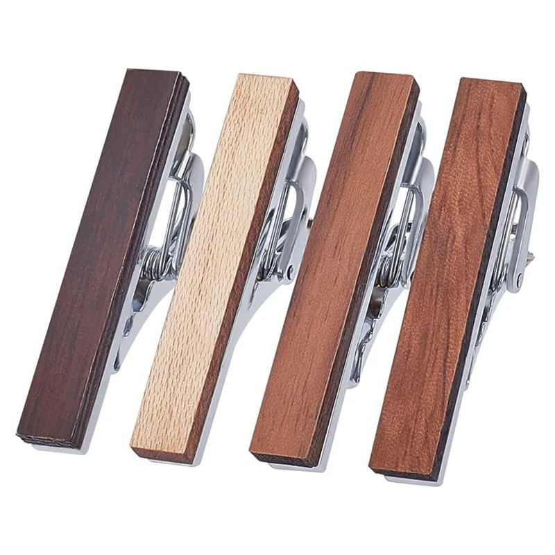 

A09P-4 Pcs Wood Tie Clip For Men Natural Tie Bar Fashion Personalized Wooden Tie Slide For Wedding Anniversary Business