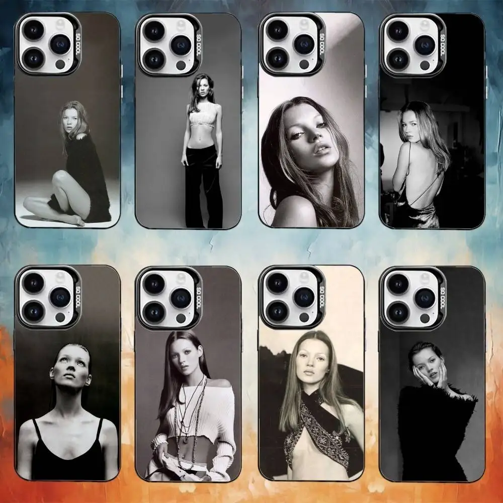 

Model K-Kate M-Moss Phone Case IMD Color Silver Shell For IPhone 17 16 15 14 13 12 11 Pro Max Plus