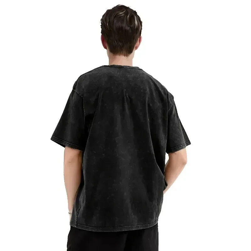 'Black Family' Washed T-shirt for All Seasons, Suitable for Both Men and Women, Casual and Fashionable Washed Top for Couples