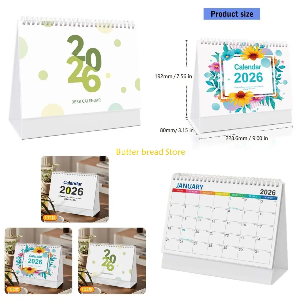 W89C 2026 Desk Calendar Monthly Planner Twin-Coil Binding Art Illustrations Calendar 12 Month Jan to Dec For Daily Scheduling