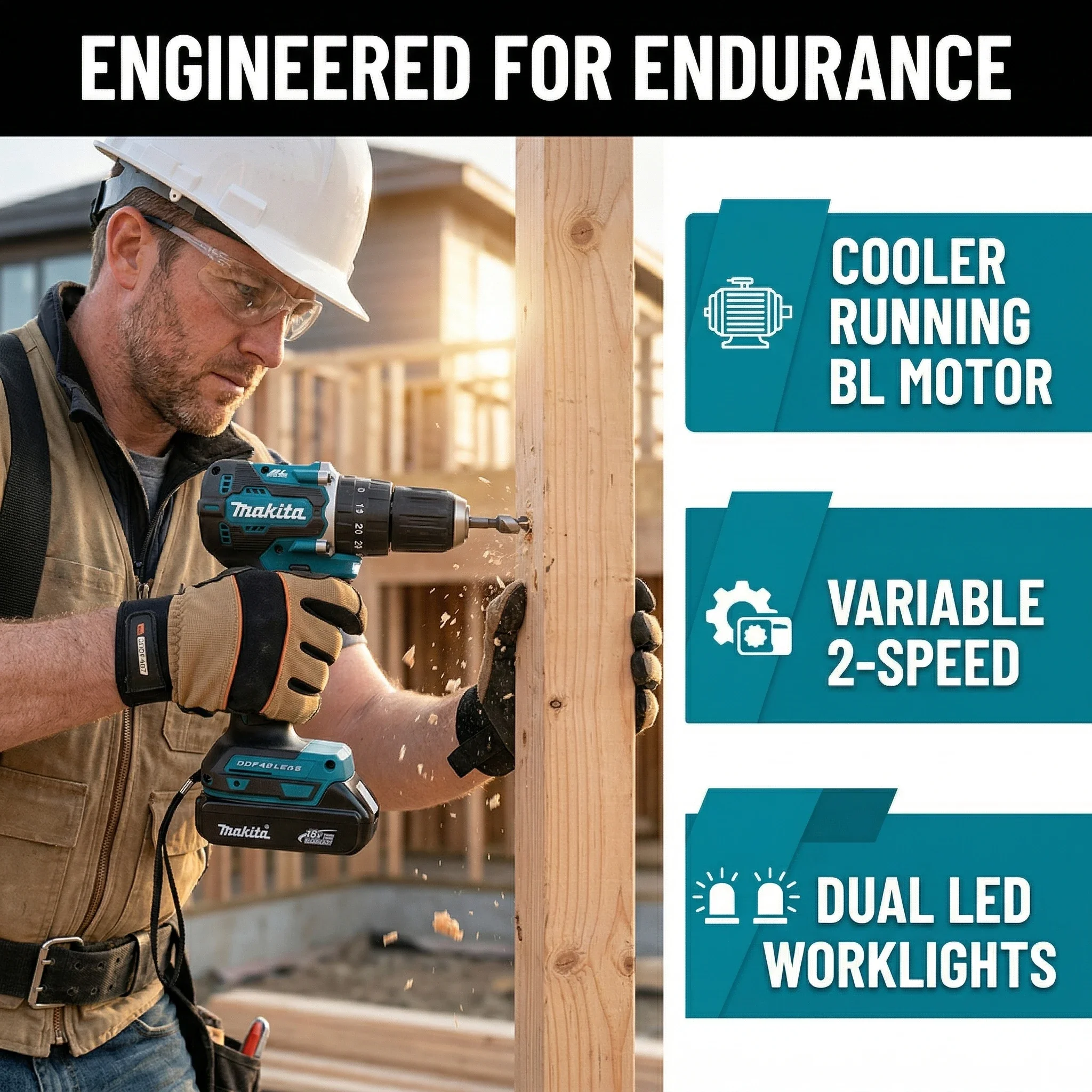 Makita DDF487 Cordless Driver Drill Brushless Electric Impact Screwdriver 18V Rechargeable Power Tool - view 4
