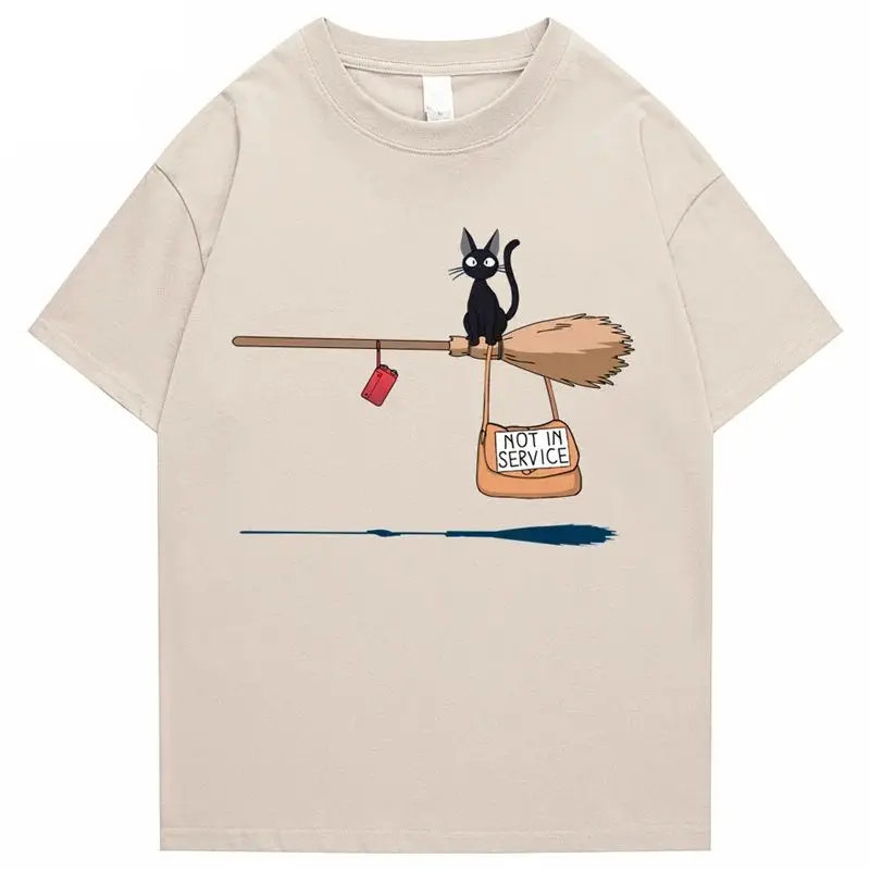 Vintage Tops Cute Cats Are Not in Service Comic Print Men and Women Cartoon Soft T-shirts Fashion Round Neck T-shirts Unisex