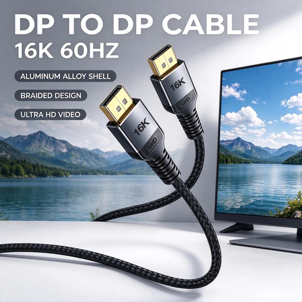16K DP 2.1 8K@120Hz 4K@240Hz 80Gbps HDR Video Audio Displayport Cable Display Port for Laptop TV Xbox Projector Gaming Monitor