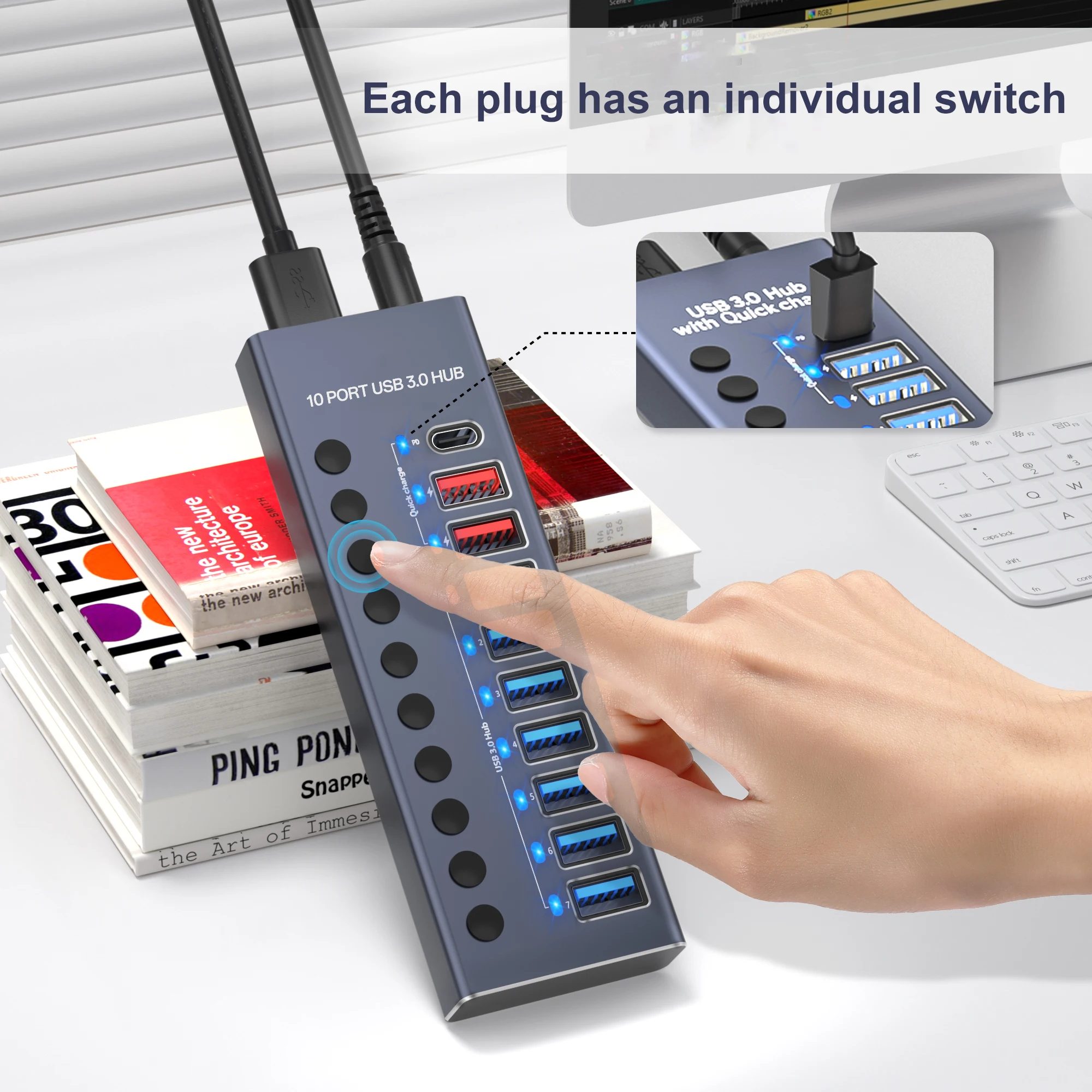USB 3.0 Hub USB Hub 4 Port High Speed Type c Splitter 5Gbps لملحقات جهاز الكمبيوتر الشخصي محور متعدد المنافذ 4 منافذ USB 3.0 2.0
