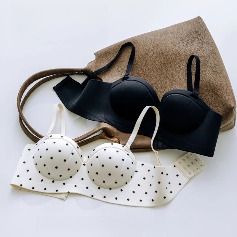 Polka Dot Wireless Push Up Bra for Small Chest Seamless Medium Thickness Anti Sagging Lift Up Gathered Bras