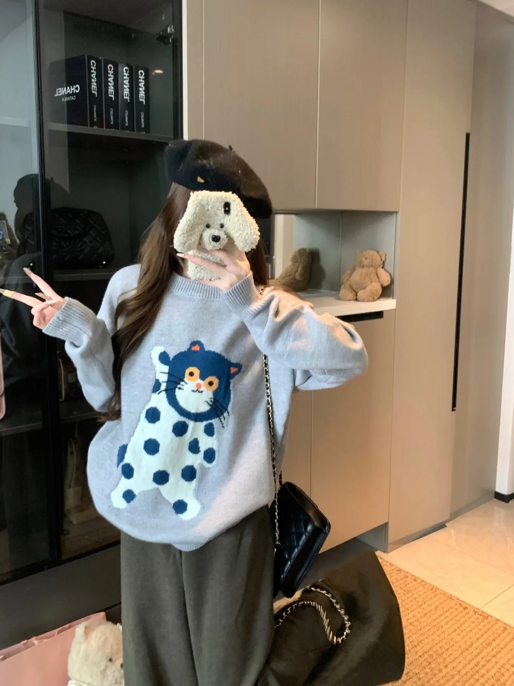 

Уникальный вязаный свободный свитер с героями мультфильмов, простой дизайн, осень-зима, антивозрастной женский модный повседневный забавный топ из пряжи