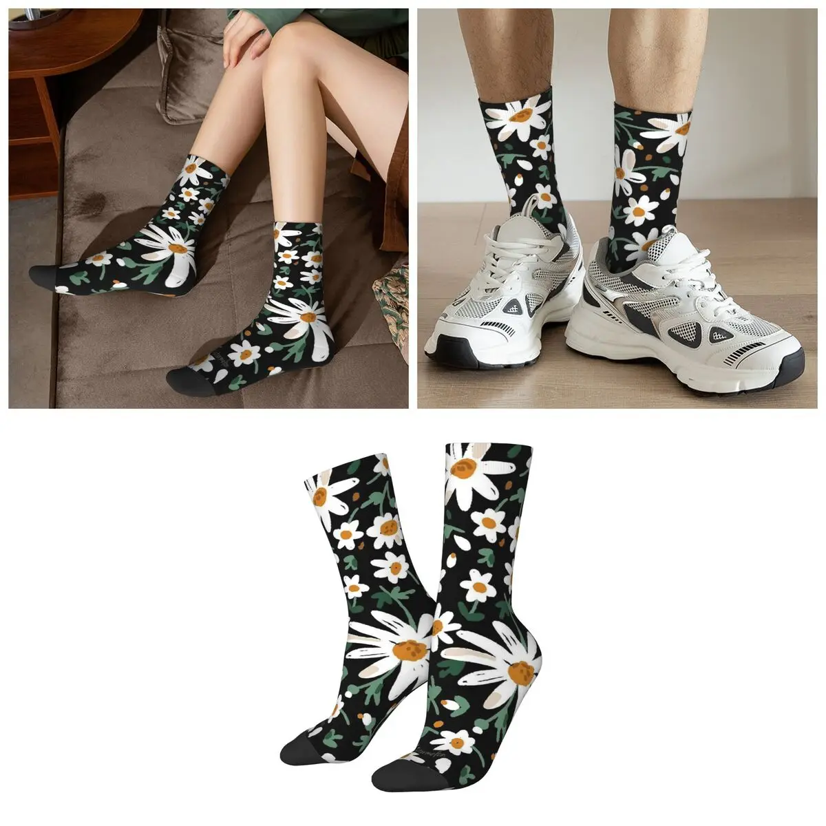 Daisy Flower In Dark Design Socks Harajuku High Quality Stockings All Season Long Socks for Unisex Valentine's Day Gifts