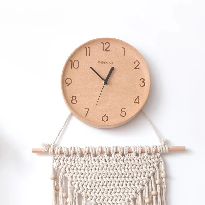 النمط الياباني سجل اللون ساعة حائط الإيطالية الحد الأدنى تصميم غرفة المعيشة ساعة حائط الرجعية الراقية ديكور المنزل Duvar Saati FYWC