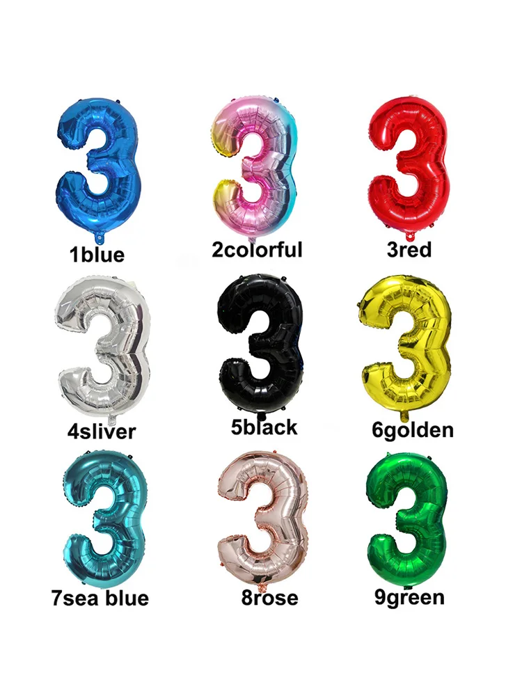 Ballon numéro 32 pouces, ballons à 3 chiffres, trois globes verts, figurine bleue, 3ème anniversaire, grand, Rose rouge, doré, noir, coloré