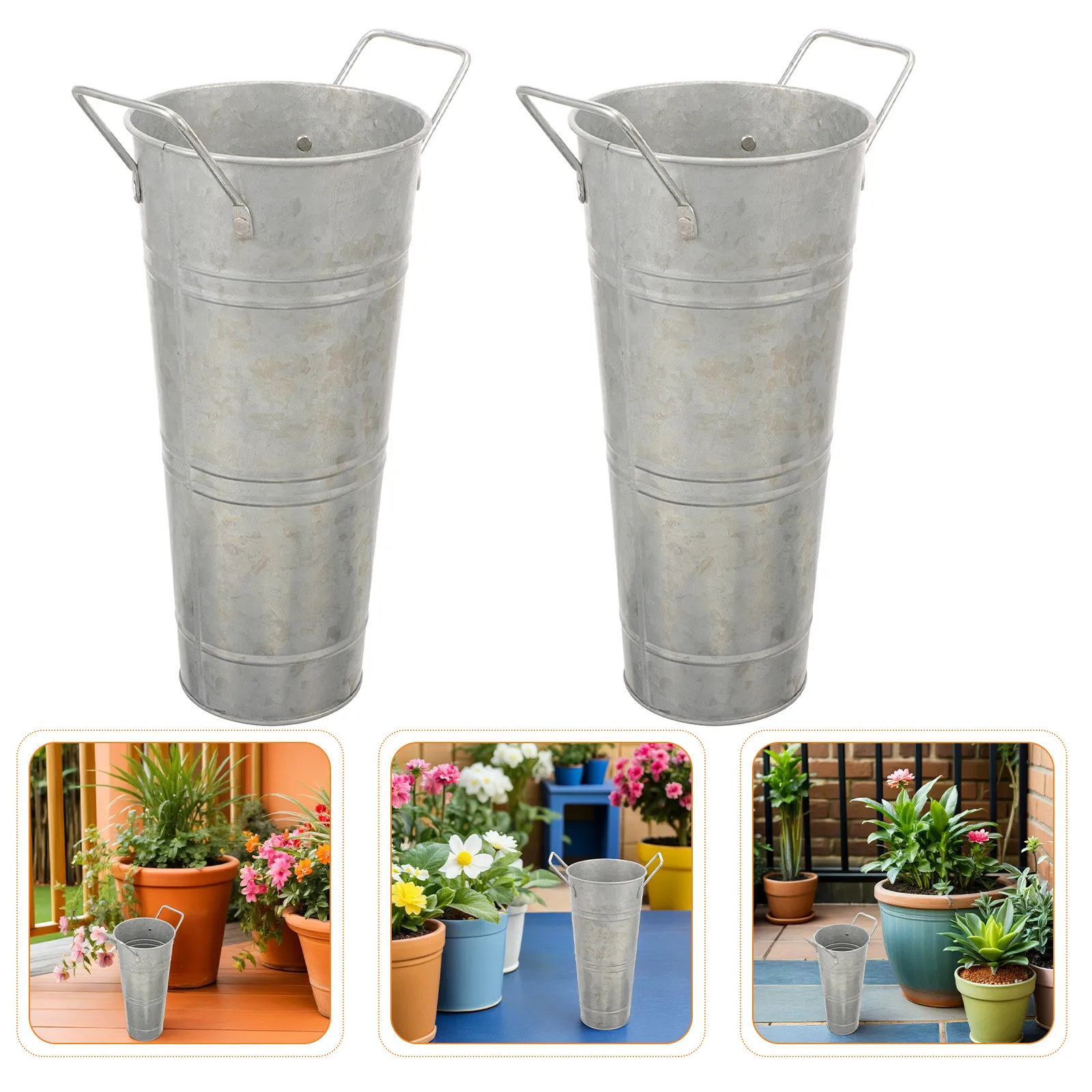 6Pcs Farmhouse Flower Buckets Galvanized Rustic Metal Vases Handles Wedding Party Rustic Flower Display Pots Vintage