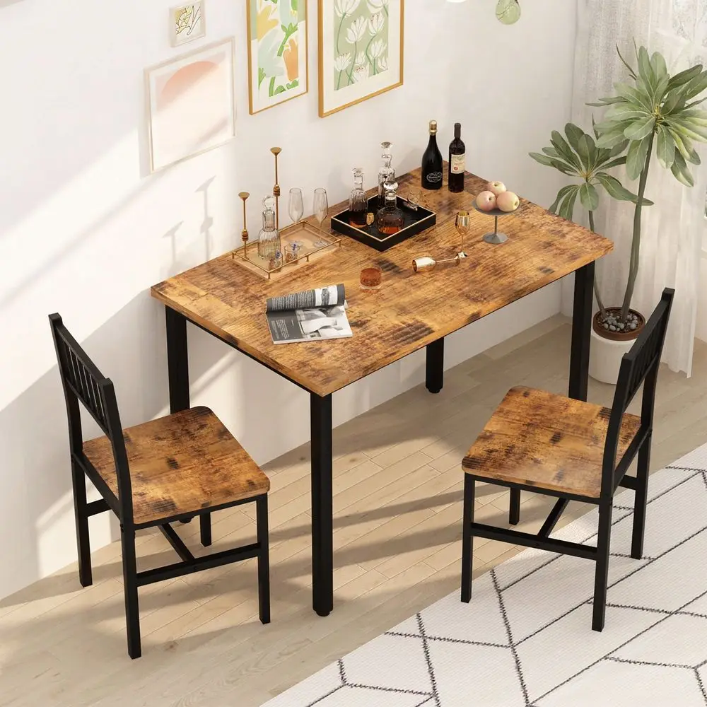 Piece Dining Table Set, Small Industrial Kitchen Table And 2 Chairs, Kitchen Breakfast Dining Table Set, Breakfast Table Set Fo
