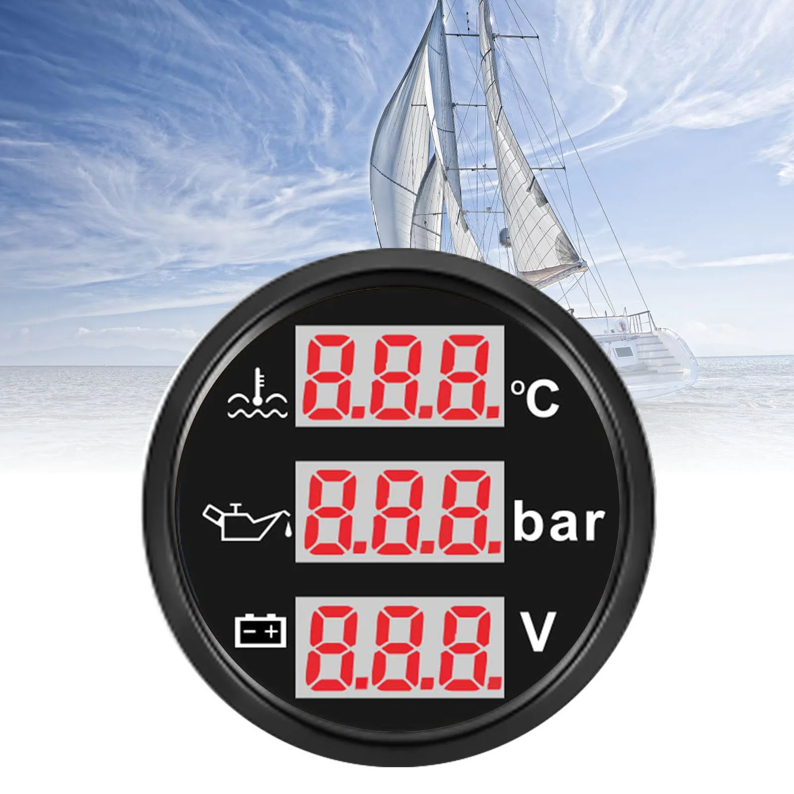 

Измеритель напряжения автомобильного аккумулятора, цифровой дисплей с подсветкой 0-120 ℃ Измеритель температуры охлаждающей жидкости двигателя 0-10 бар для лодки, яхты, грузовика