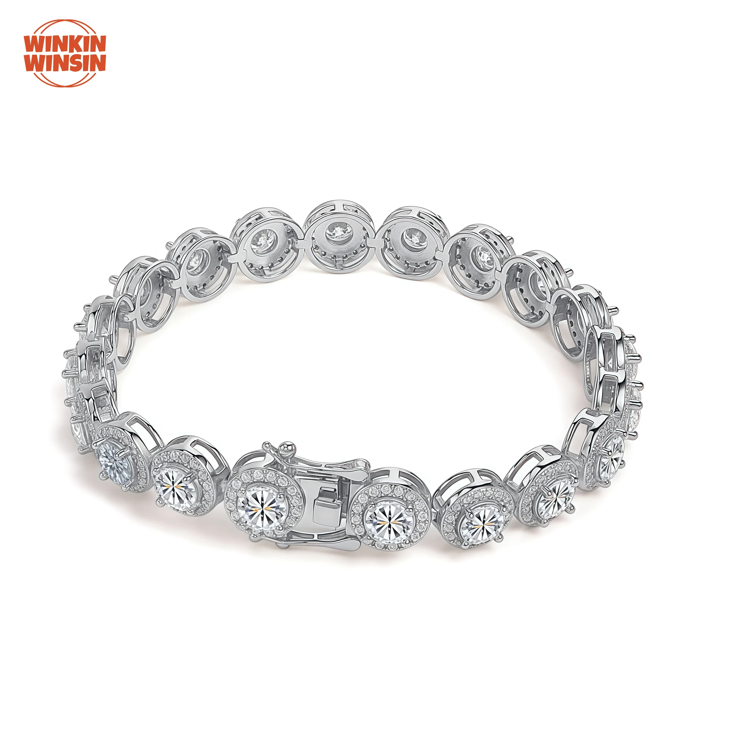

Winkin Winsin Brand S925 Sterling Silver Bangles Hip-Hop Style Jewelry GRA Certificate Moissanite Diamond Gemstones Bracelets