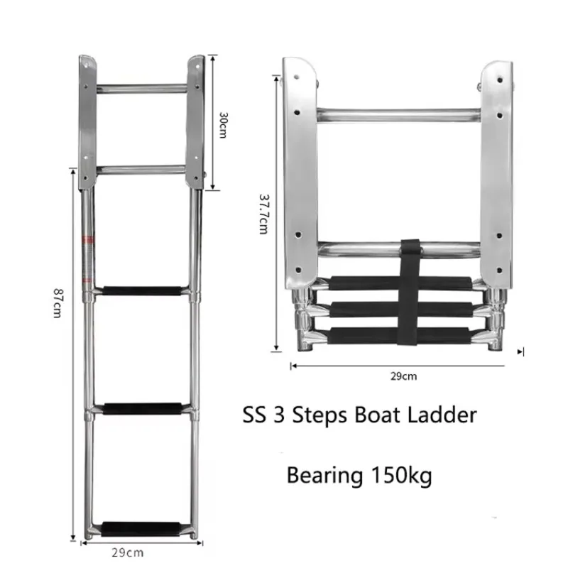Sunstar Metal Factory Supply New Condition Stainless Steel Mirror Telescopic Marine Boat Ladder 4 Steps Platform