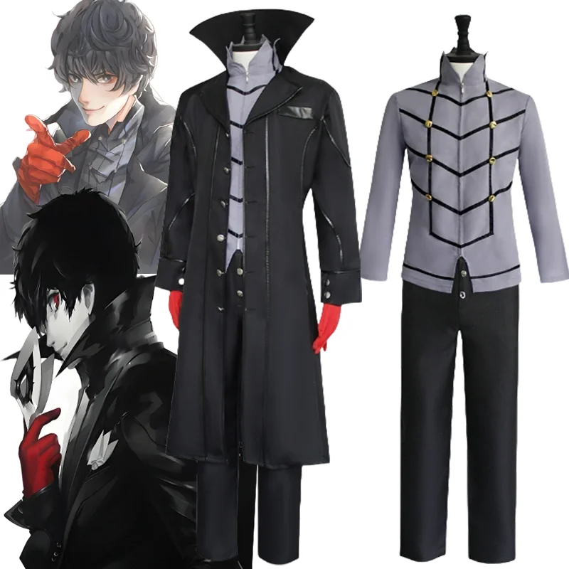 Disfraz de Anime Persona 5 Amamiya Ren Joker, chaquetas negras, abrigo, uniforme, fiesta de Carnaval y Halloween, traje de juego de rol para hombres