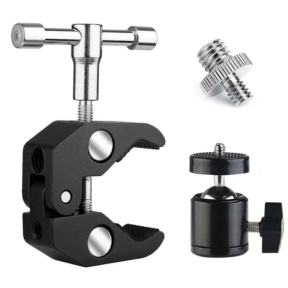 

ZUIDID Metal Super Clamp with 360° Ball Head Magic Arm Clamp with 1/4" 3/8" Hole for DSLR Camera Monitor LED Light Mic