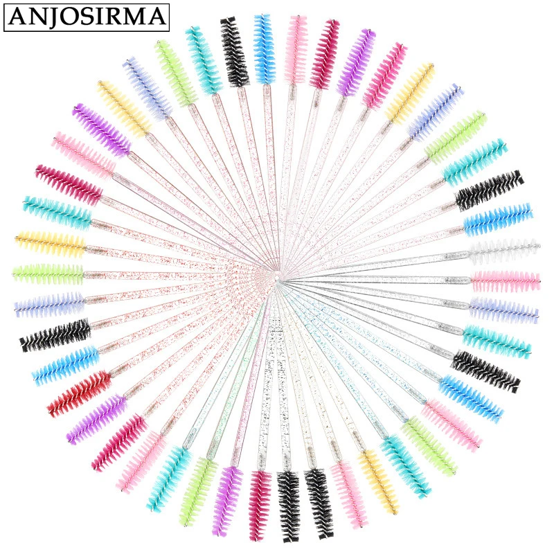 فرشاة رموش كريستالية من ANJOSIRMA يمكن التخلص منها ، صولجانات ماسكارا ، أداة إطالة الرموش ، أداة مكياج ، نوعية جيدة ، 50 وحدة لكل عبوة