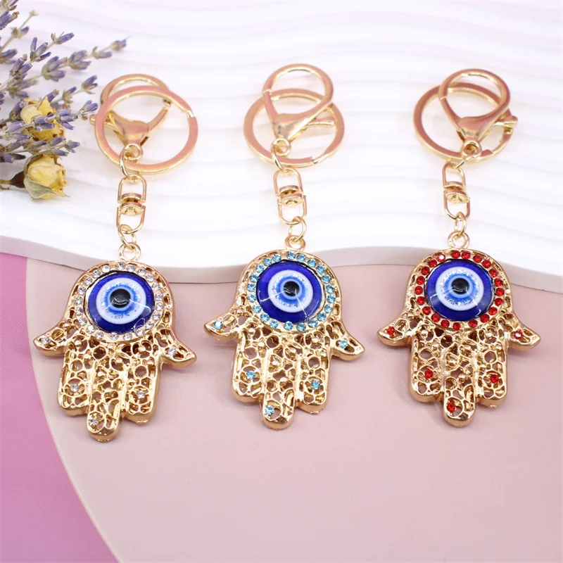 Retro Turkish Evil Eye Keychain Palms Shape Lucky Charm Amulet Protection Tassel Car Key Chain Fashion Jewelry Keyfob