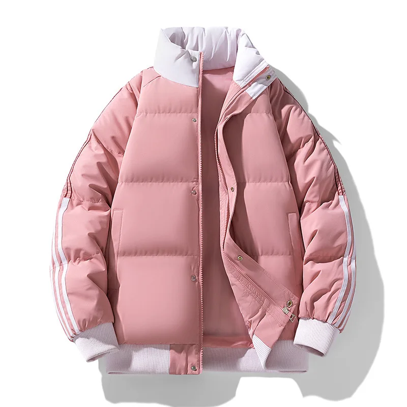 سترة قطنية كتلة الألوان للرجال معطف شتوي سميك دافئ بياقة واقفة عصري متعدد الاستخدامات فضفاض كاجوال للزوجين مخطط #2