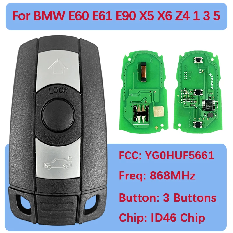 

CN006028 Послепродажный 3-кнопочный брелок 868 МГц PCF7945 FCC YG0HUF5661 Бесконтактный пульт дистанционного управления для BMW CAS4 F-Series 3/5/7 Series