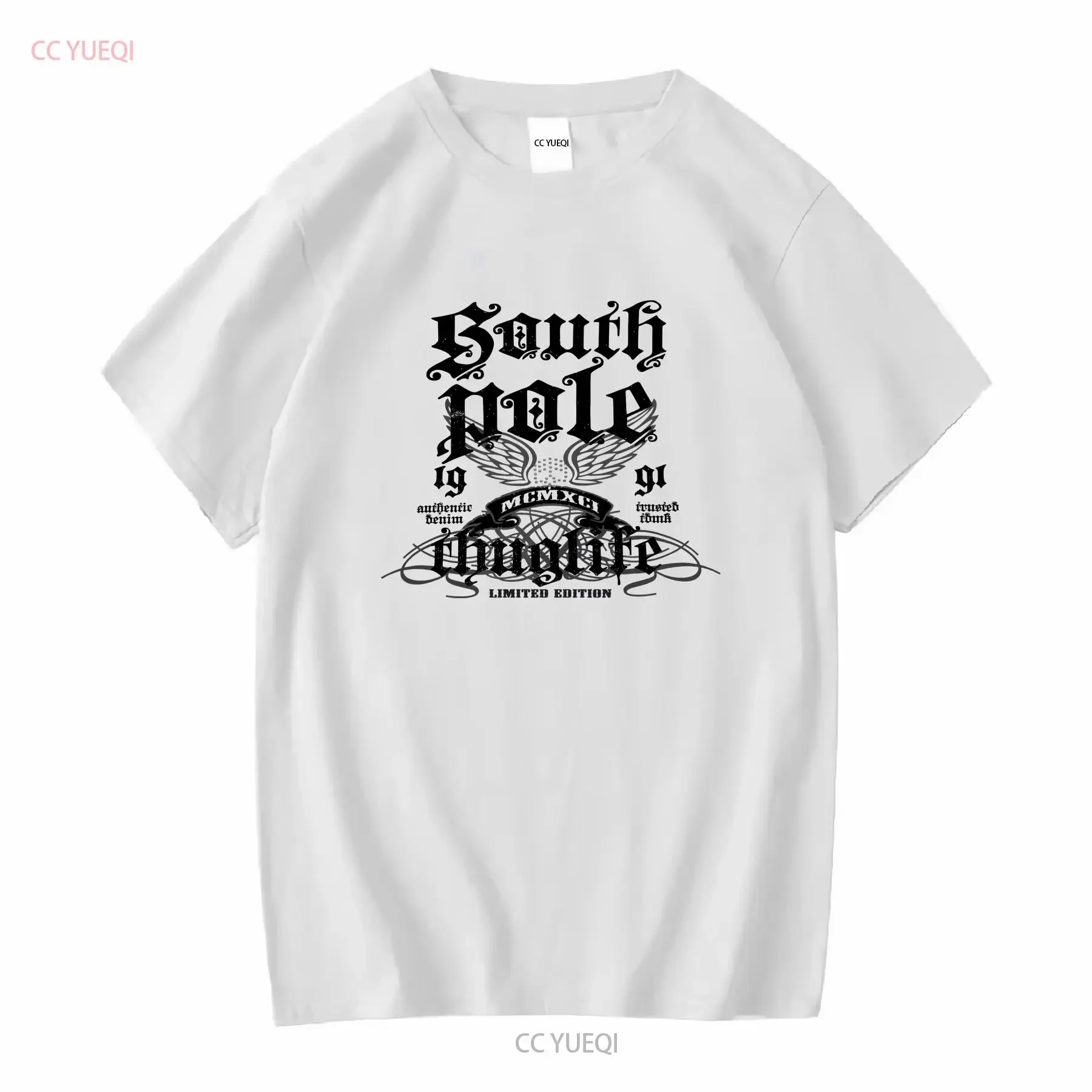 Vintage Southpole T-Shirt Herren Medium Weiß Totenkopf Hip Hop USA Y2K 2000er Jahre Lang- oder Kurzarm Vintage Washed Designer-Kleidung