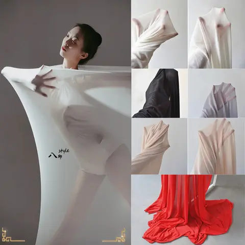 Semi Transparent Spandex Knitted Fabric for Stage Wedding Stretch Decorative Four Sided Elastic Dance Cloth Diy Sewing Material