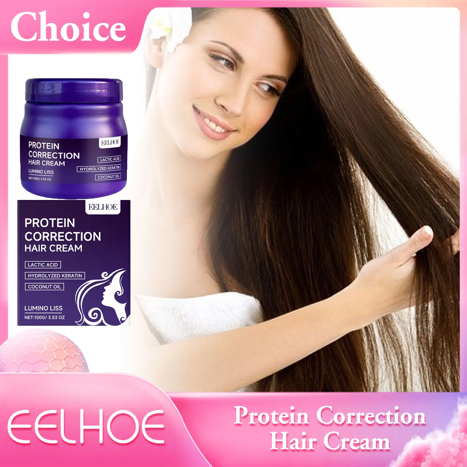 

EELHOE Protein Hair Cream Straightening Treatment Fast Repair Damaged Frizzy Smoothing Curly Hair Deep Moisturizing Hair Care