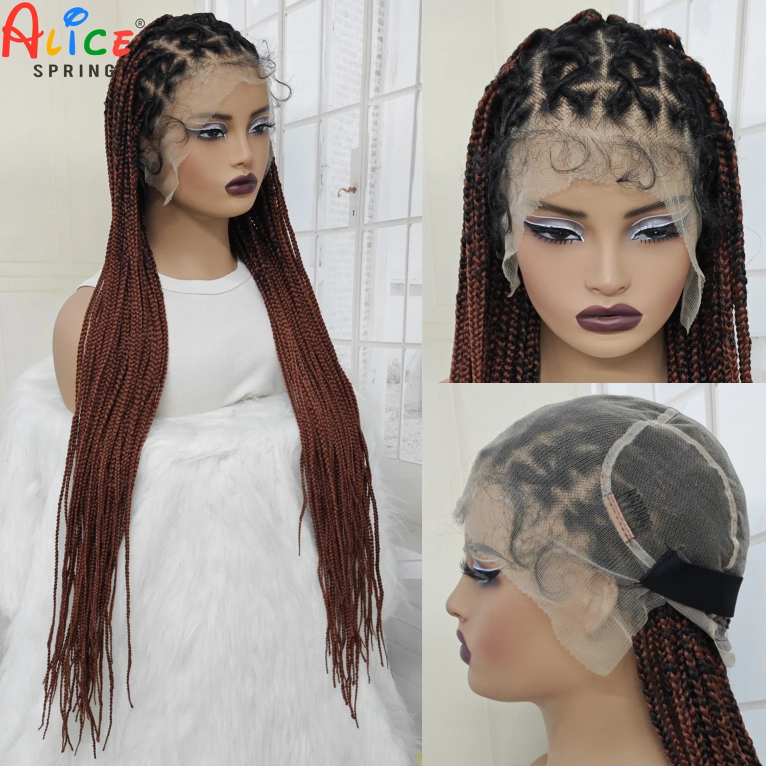 32Inch Full Lace Twisted Braids Wigs for Black Women Synthetic Lace Frontal Braided Wigs with Baby Hair Ginger Lace Braiding Wig