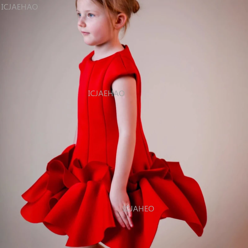 Red Girls Sweet Tutu Party Dress Costume Princess Gown Performance Pageant Attire Children Formal Celebration Holiday Outfit