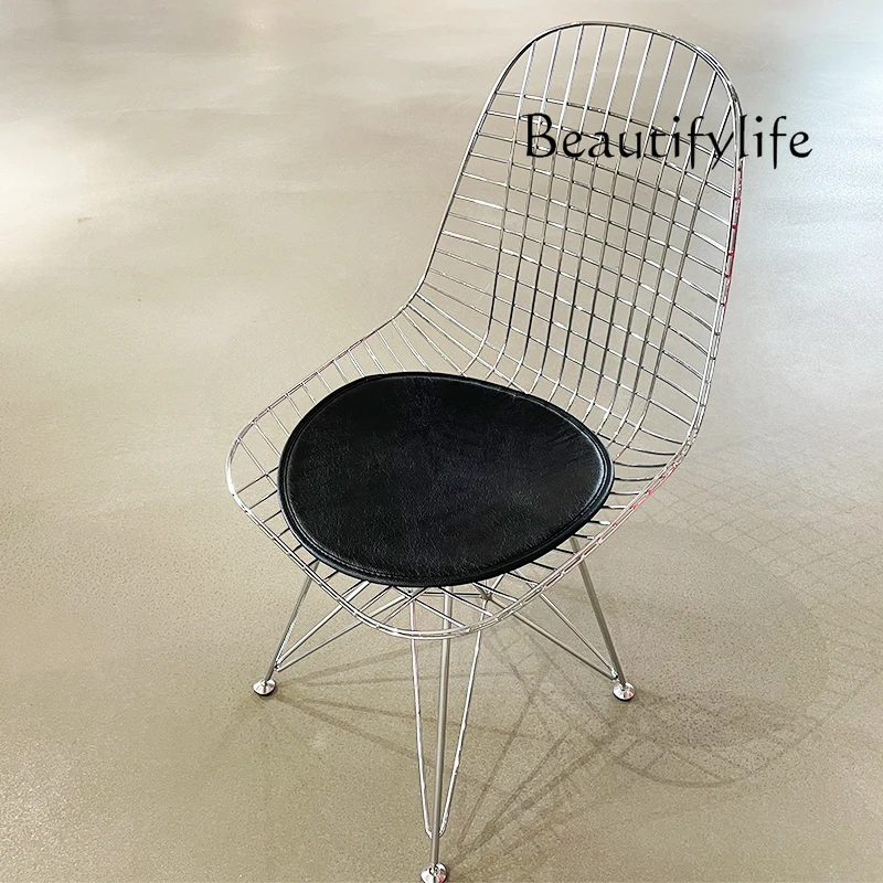 Creative metal chair stainless steel hollow design modern simple living room home chair with cushion