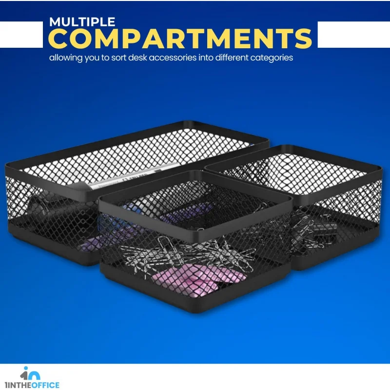 Desk Baskets and Organizers Tray, Black Mesh , Wire , 3-Compartment Stackable