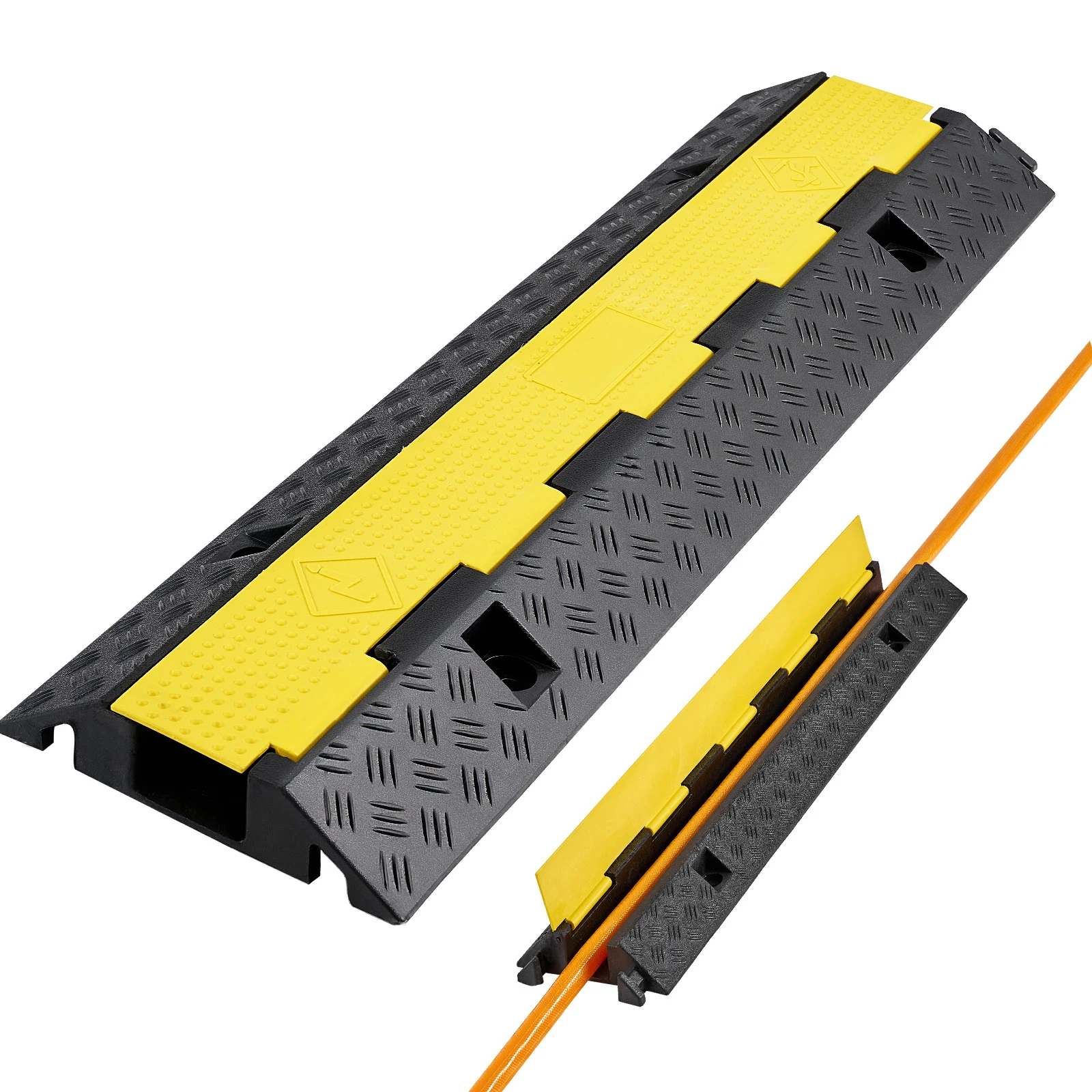 Cable Protector Ramp, 22,000 lbs/axle Capacity, 1 Channel Heavy-Duty Rubber Cord Hose Wire Cover, 2.76 x 1.97 in Channel, 1 Pack, Traffic Speed Bump with Flip-Open Top Cover