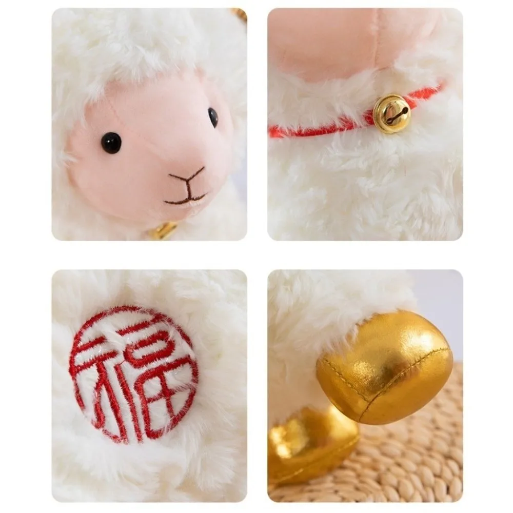 Lucky Soft Sheep With Scarf Plump Design Sheep Animal Throw Pillow Size Curly Hair Sheep Throw Pillow For Company Party