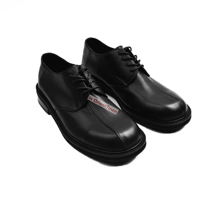 Europe Men Spring Autumn Formal Shoes Loose Fitting Round Toe Genuine Leather Shoes Unique Black White Color Matching Shoe OA021