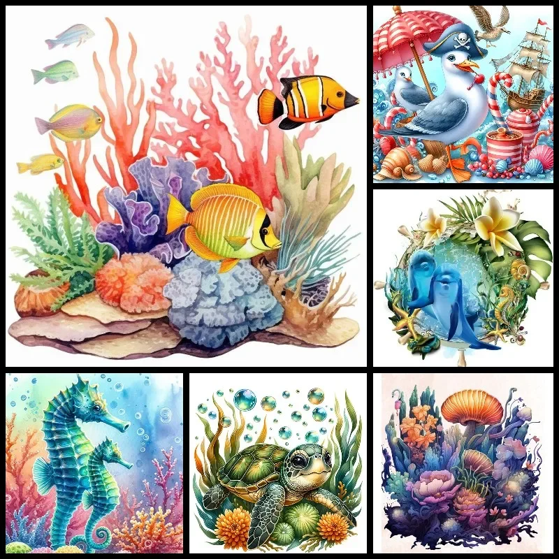 

Turtle, Mosaic Diamond Painting ,Ocean Life Seahorse Jellyfish Coral ,Full Drill Diamond Embroidery Cross-Stitch,Wall Sticker