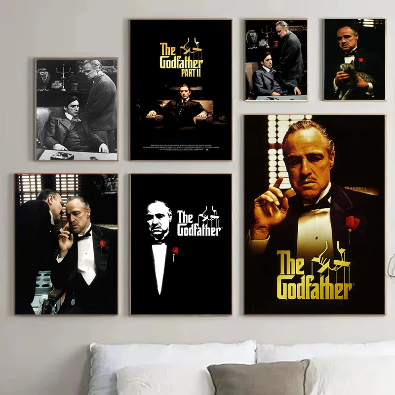 Classic Movie Godfather Poster Black And White Canvas Painting Home Decor Wall Art Gangster Retro Pictures Bar Hanging Painting