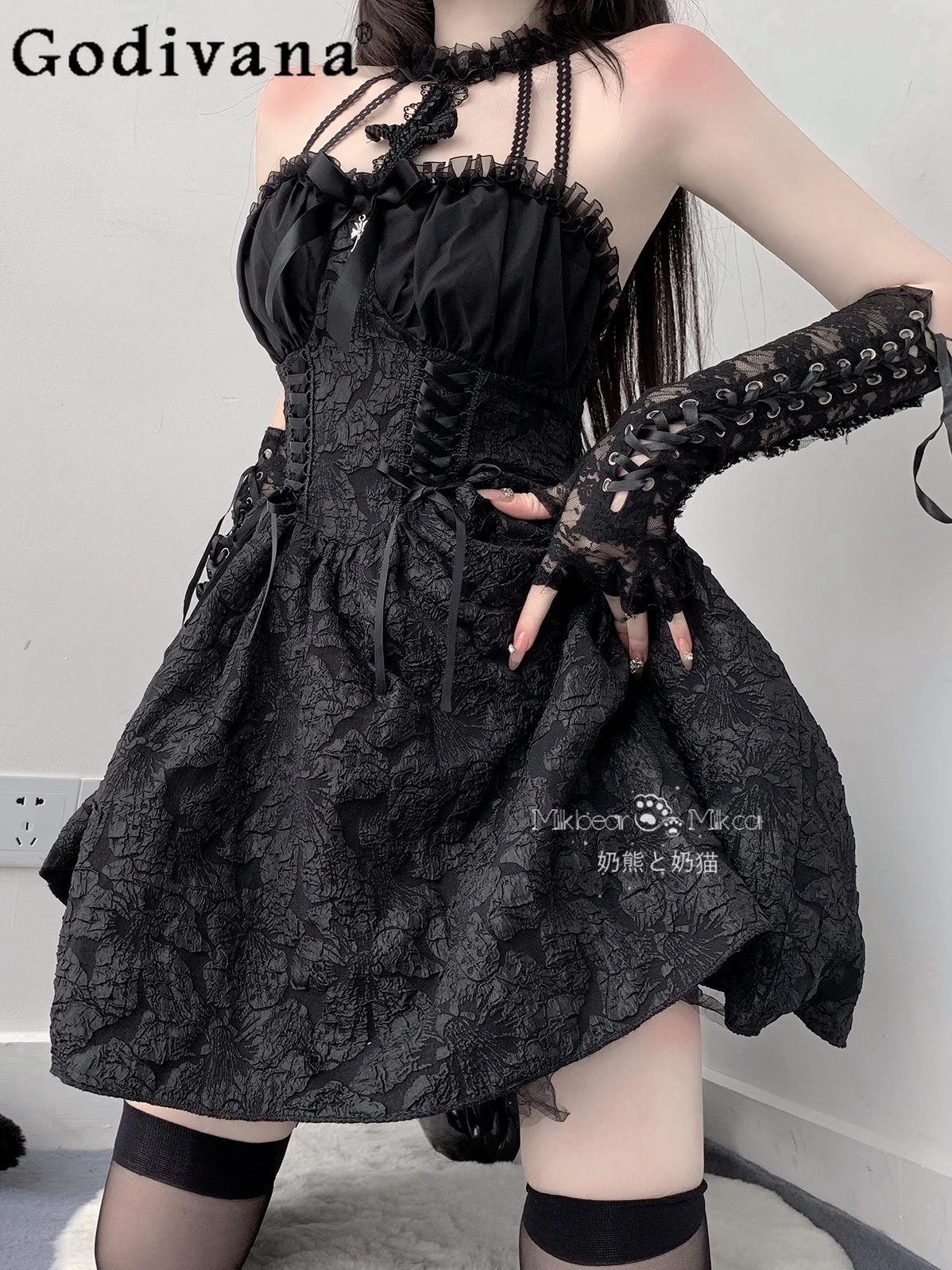 

Dark Loli Goth Style Lolita Neck Dress Summer Sweet and Cool Babes Wear Jk Japanese Original Princess Dress