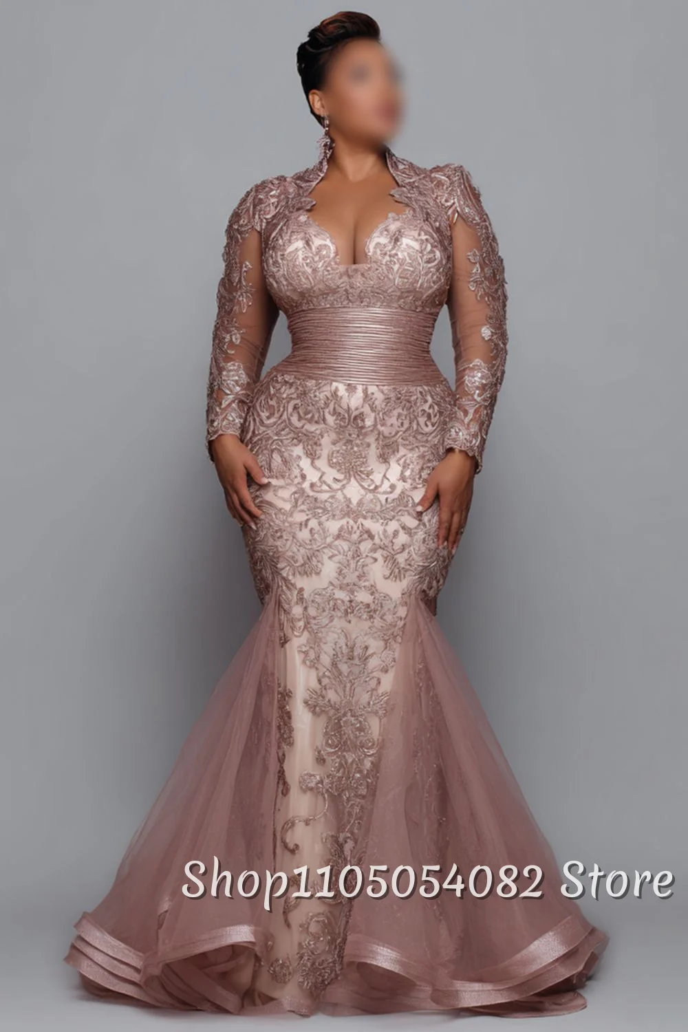 Gorgeous Pink Fishtail Mother of the Bride Dresses Wedding 2025 V Neck Lace Long Sleeve Ruffled Mum Dress Customized