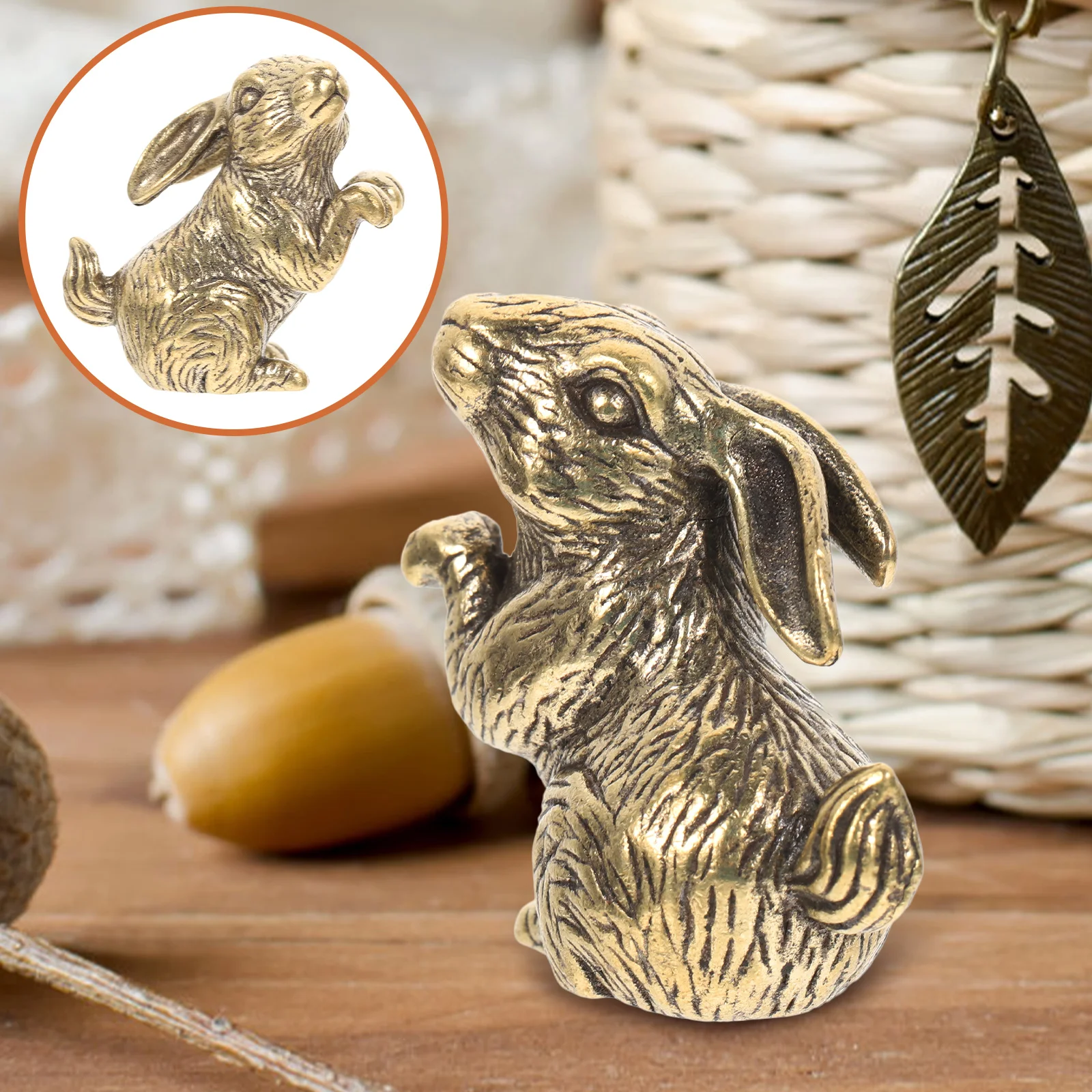 

2 Pcs Miniature Brass Rabbit Statue Retro Bunny Adornment Exquisite Model Home Decor Car nament Figurines Miniatures