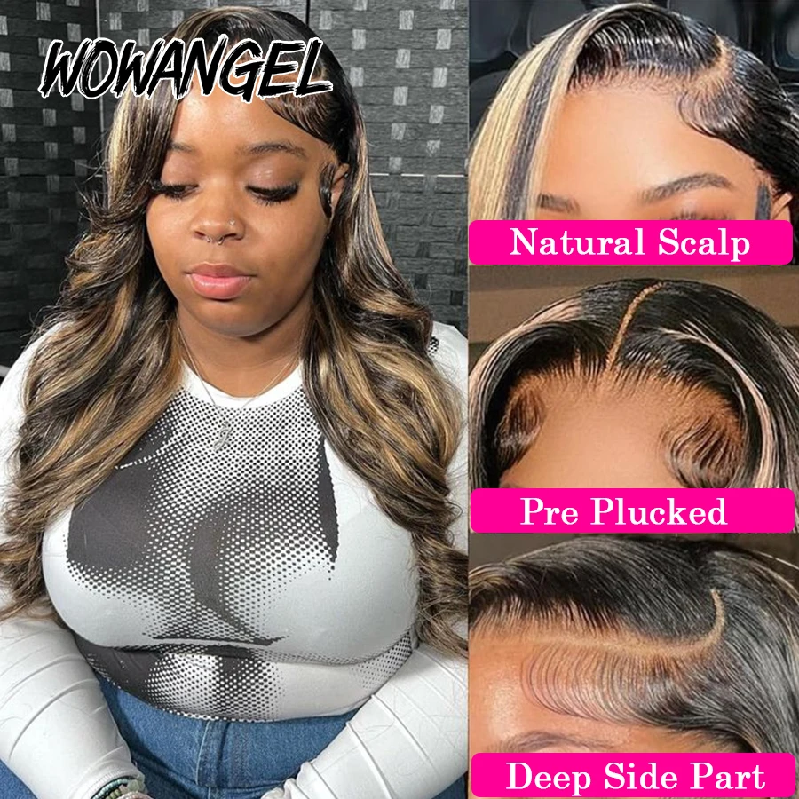 250% 1BJ27 Highlight Body Wave Wig 13X6 HD Lace Front Wigs 34in Human Hair Wig Skins Like Pre Plucked Brazilian Hair For Woman