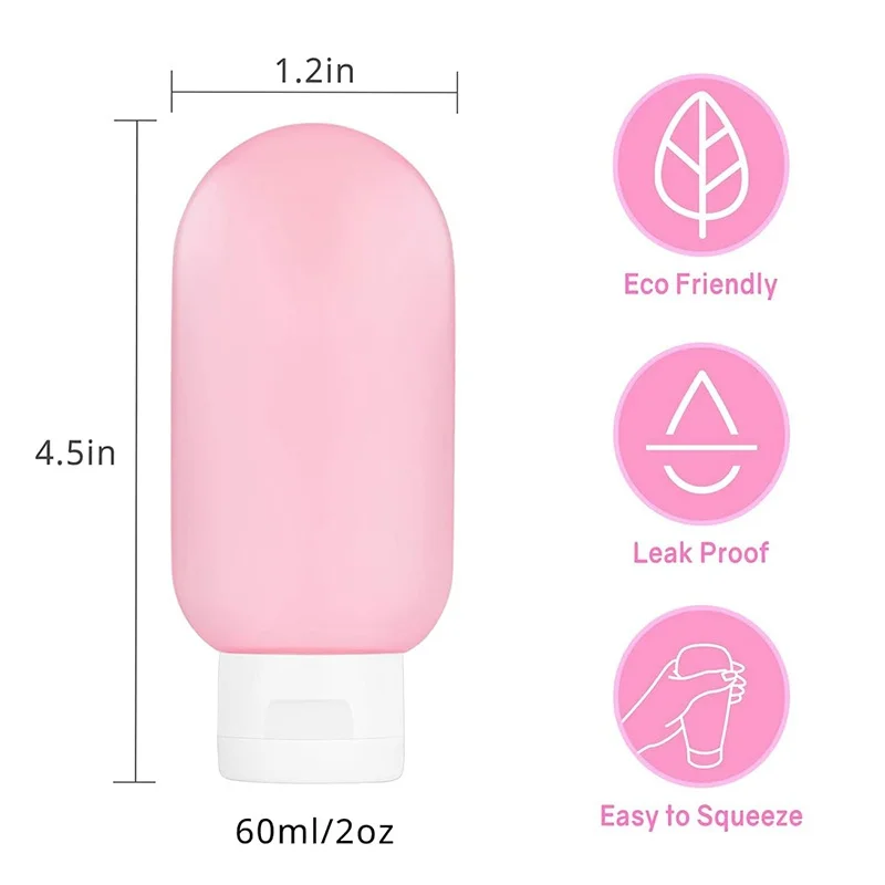 4 Buah/Set Botol Isi Ulang Anti Bocor 60Ml Wadah Lotion Silikon Lembut Botol Travel Portabel Wadah Dispenser Kosmetik