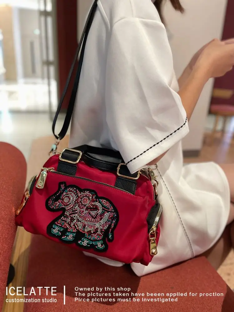 Cute Rhinestone Bear Bag Women's 2025 New Fashion Oxford Hand Bag Casual Ladies Crossbody Bolso Mujer Waterproof Sac