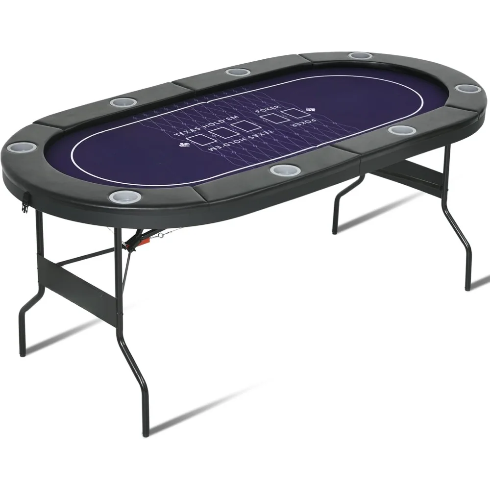 

8 Player Folding Poker Tables w/Collapsible Legs,Padded Rails and Cup Holders, Portable Poker Table for Texas Holdem Poker