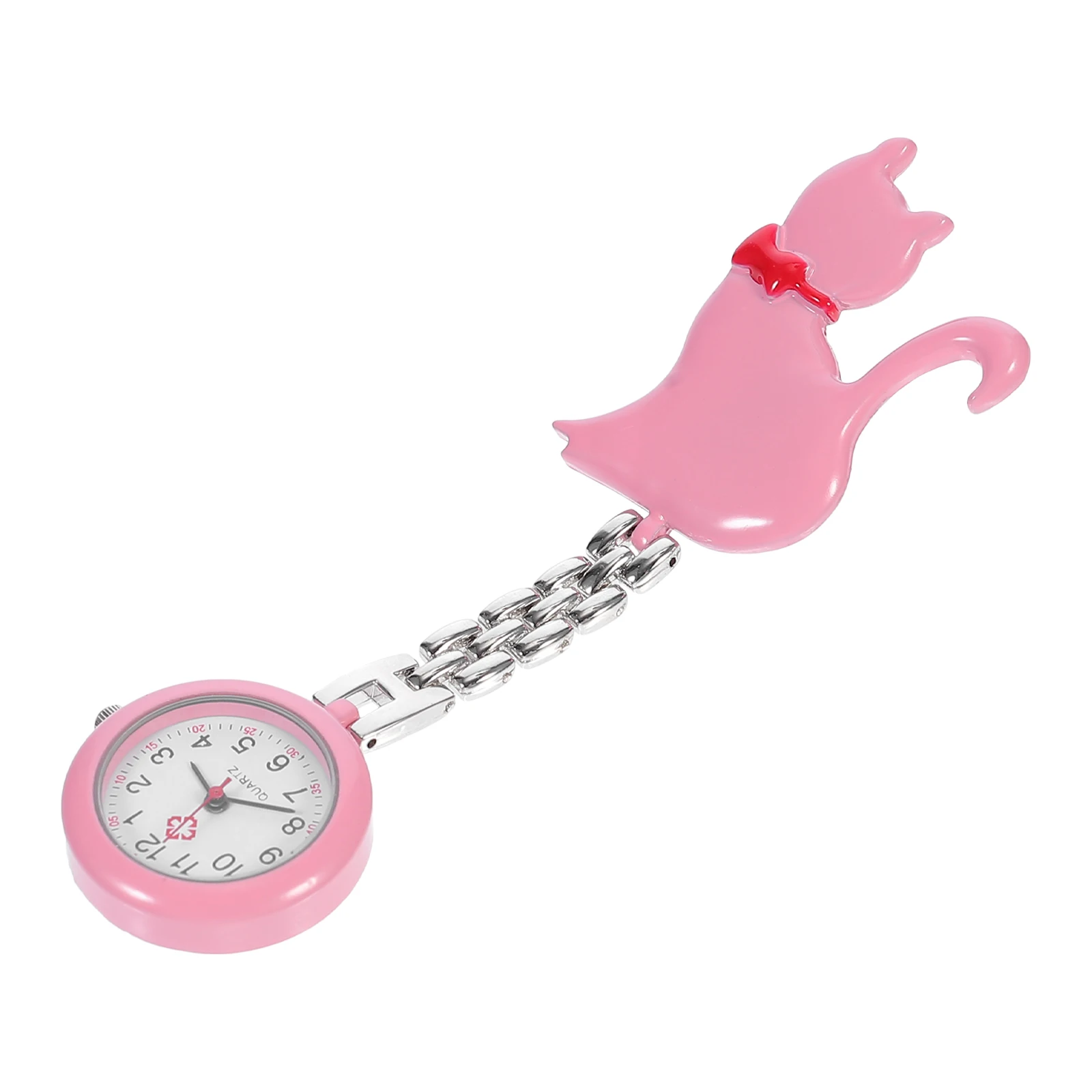 

Quartz Pocket Watch for Nurses Lightweight Accurate Timing Small Kitten Design Clip on Pink Watches Easy Clean Doctors