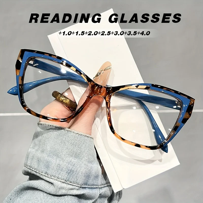 Elegant Cat Eye Reading Glasses for Women - Fashionable Color Block Design, Anti-Blue Light, +1.0 to +4.0 Strength view 2