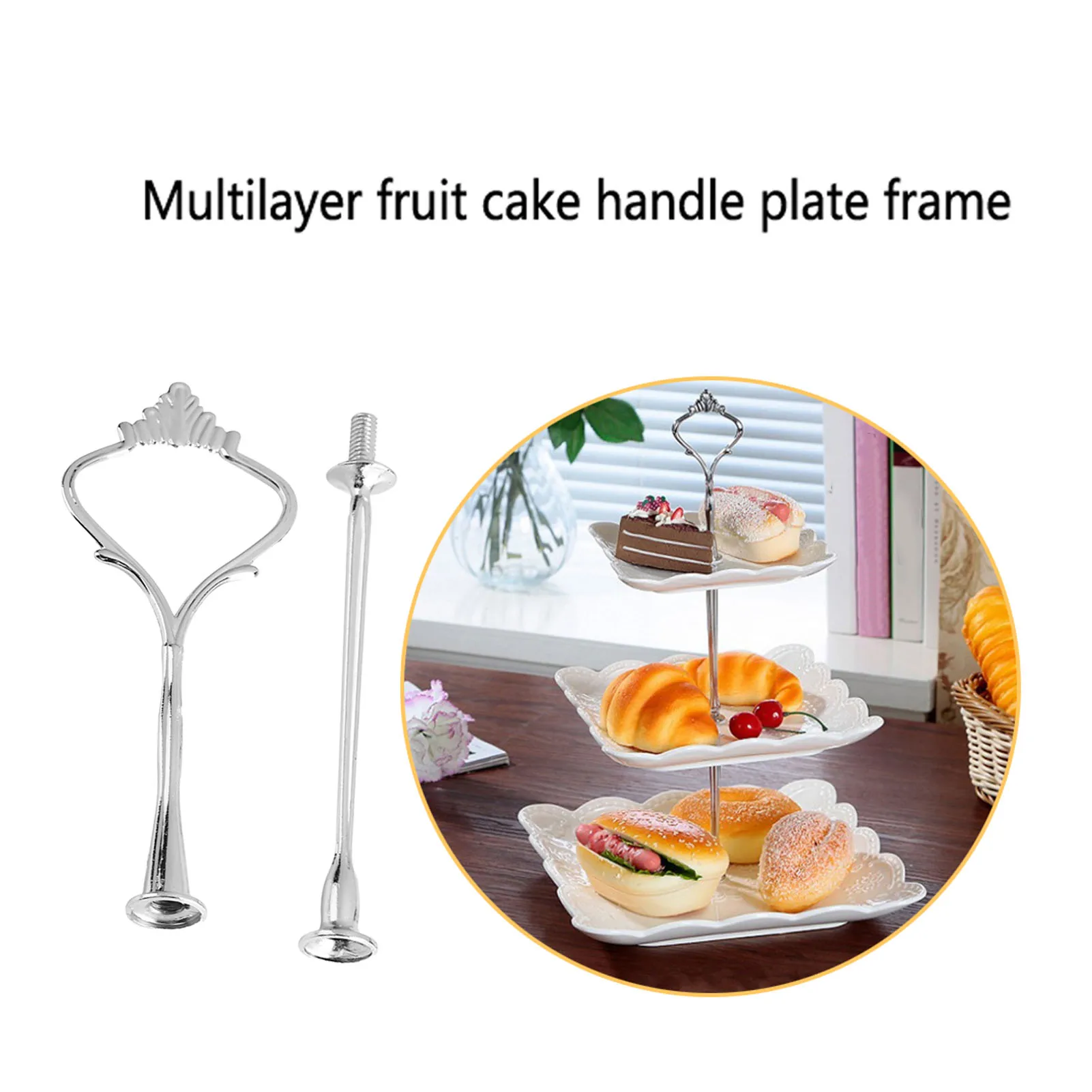 Multi Tiers Cake Tray Stand Handle Fruit Plate Hardware Fitting Holder(2-tiers Crown Silver)